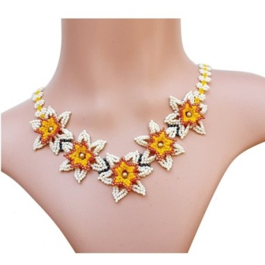 DIY Beaded Floral Necklace Pattern, Beading Design, "Daffodil" PDF Beadwork Tutorial