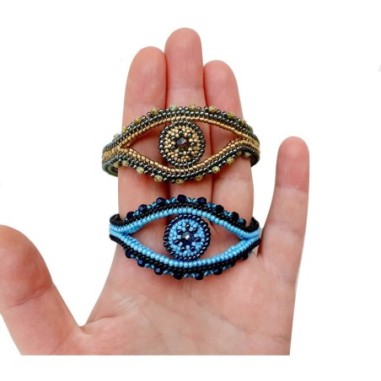 Seed Beads Tutorial, Centerpiece Bracelet Design, "Evil Eye" PDF Beading Pattern