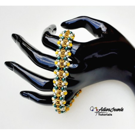 DIY Beaded Bracelet Tutorial with Crystals and Pearls, Beadwork Project, "Selena" PDF Bead Weaving Pattern