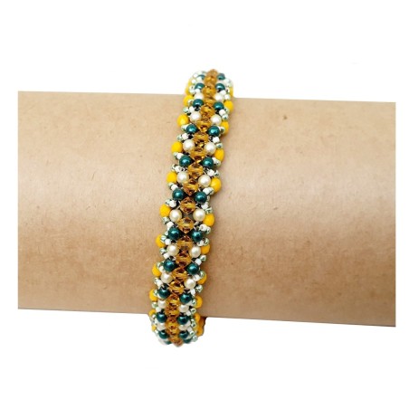 DIY Beaded Bracelet Tutorial with Crystals and Pearls, Beadwork Project, "Selena" PDF Bead Weaving Pattern