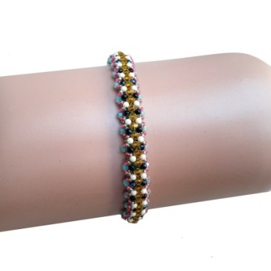 DIY Beaded Bracelet Tutorial with Crystals and Pearls, Beadwork Project, "Selena" PDF Bead Weaving Pattern