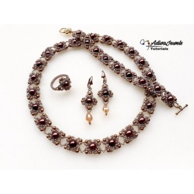 Beading Tutorial for Necklace, Bracelet, Earrings and Ring, DIY Pearl Beads Jewelry, "Majestic" PDF Beadwork Pattern