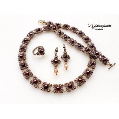 Beading Tutorial for Necklace, Bracelet, Earrings and Ring, DIY Pearl Beads Jewelry, "Majestic" PDF Beadwork Pattern