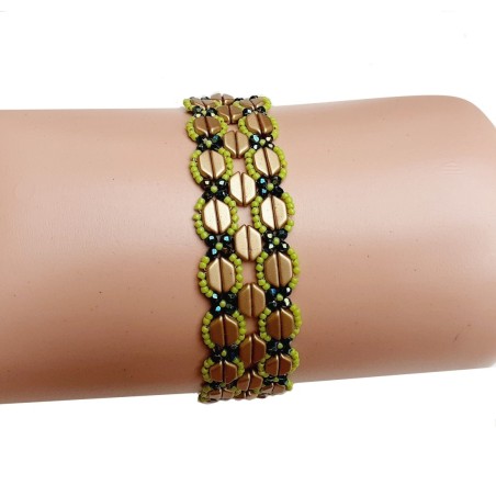 Tutorial for DIY Wide Beaded Bracelet with Tinos Beads, Jewelry Making Step by Step, "Wally" PDF Beadwork Pattern