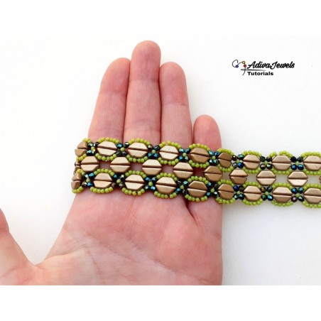 Tutorial for DIY Wide Beaded Bracelet with Tinos Beads, Jewelry Making Step by Step, "Wally" PDF Beadwork Pattern