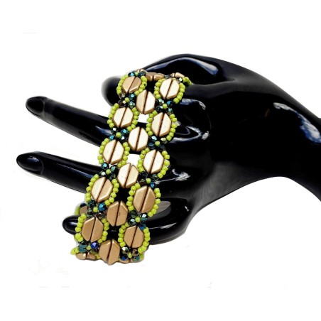 Tutorial for DIY Wide Beaded Bracelet with Tinos Beads, Jewelry Making Step by Step, "Wally" PDF Beadwork Pattern