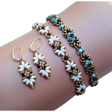 Beading Jewelry Tutorial, DIY Beaded Bracelet and Earrings,  "Shani" PDF Beadwork Pattern
