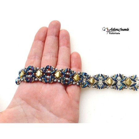 Tutorial for Bead Woven Bracelet with MobyDuo beads, Beaded Jewelry DIY, Beadwork Design, "Aiana" PDF Beading Pattern
