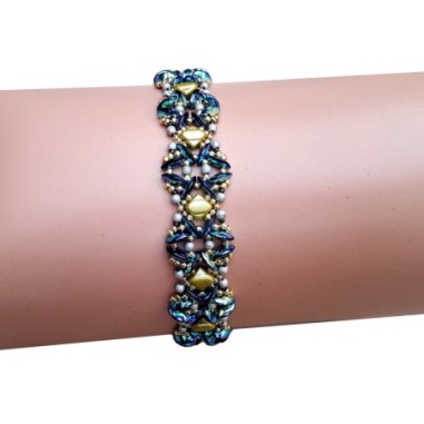 Tutorial for Bead Woven Bracelet with MobyDuo beads, Beaded Jewelry DIY, Beadwork Design, "Aiana" PDF Beading Pattern