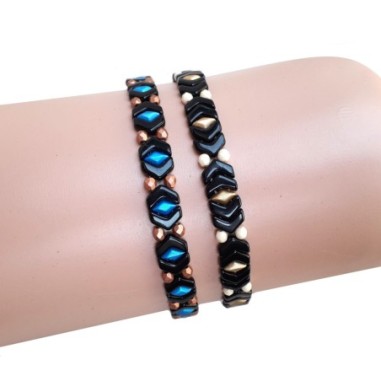 DIY Beading Patterns for Bracelets with Czech Chevron Duo Beads, "Vera" PDF Beadwork Tutorial