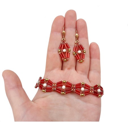 Jewelry Tutorial with Bugle Beads, DIY Beaded Bracelet and Earrings, "Aida" PDF Beadwork Pattern
