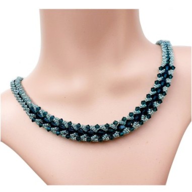 Beading Necklace Pattern, DIY Crystal Beads Jewelry, "Emerald Glow" PDF Beadwork Tutorial