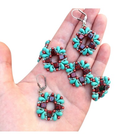 DIY Beaded Jewelry Tutorial for Bracelet and Earrings, "Angie" PDF Bead Weaving Pattern