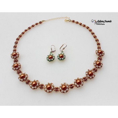 Bead Weaving Pattern for DIY Pearls Necklace and Earrings, Jewelry Making Guide, "Sena" PDF Beading Tutorial