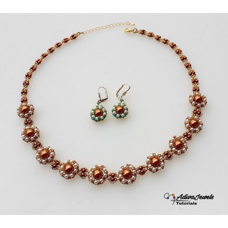 Bead Weaving Pattern for DIY Pearls Necklace and Earrings, Jewelry Making Guide, "Sena" PDF Beading Tutorial