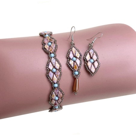 DIY Beaded Bracelet and Earrings Pattern with Kite Beads, Jewelry Making Tutorial, "Aretha" PDF Beading Pattern