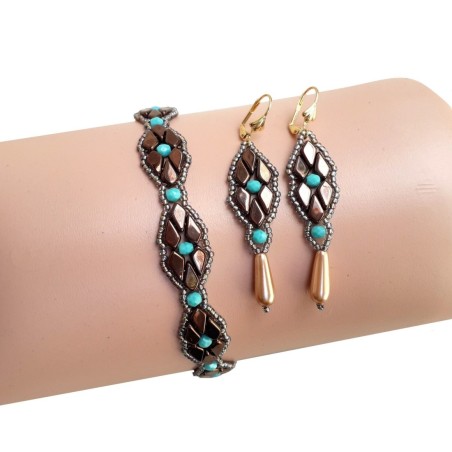 DIY Beaded Bracelet and Earrings Pattern with Kite Beads, Jewelry Making Tutorial, "Aretha" PDF Beading Pattern