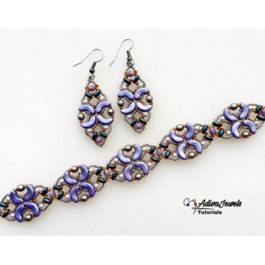 Beaded Jewelry Pattern for DIY Bracelet and Earrings, "Lilac" PDF Bead Weaving Tutorial