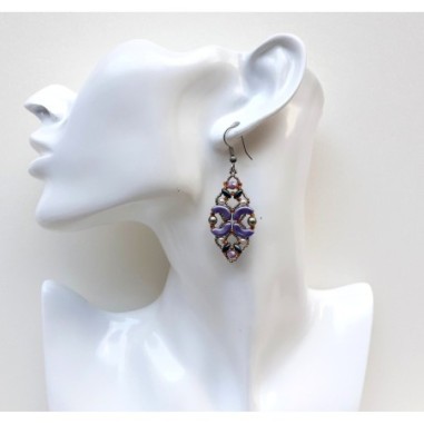 Beaded Jewelry Pattern for DIY Bracelet and Earrings, "Lilac" PDF Bead Weaving Tutorial