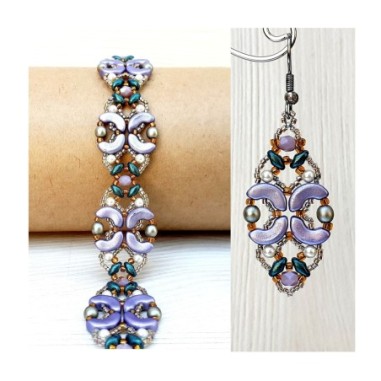 Beaded Jewelry Pattern for DIY Bracelet and Earrings, "Lilac" PDF Bead Weaving Tutorial