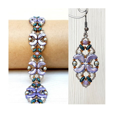 Beaded Jewelry Pattern for DIY Bracelet and Earrings, "Lilac" PDF Bead Weaving Tutorial