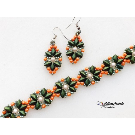Bead Weaving Pattern for Bracelet and Earrings, Jewelry Making Idea, "Lucy" PDF Beadwork Tutorial
