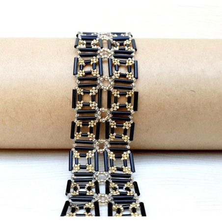 Beaded Wide Lacy Bracelet Pattern, Jewelry Tutorial with Bugle Beads, "Lara" PDF Beading Tutorial